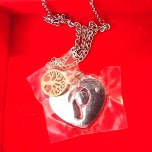 NIP vintage initial silver p heart necklace with the tree of Life beside…